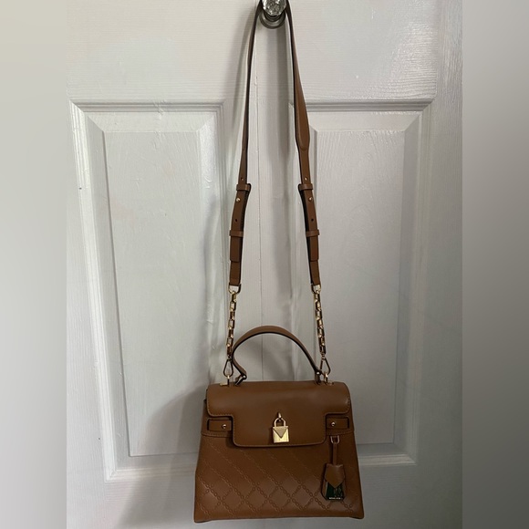 Michael Kors Gramercy Chain Embossed Leather Satchel Acorn Gold Bag - Picture 2 of 12